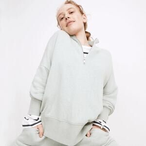 Madewell MWL Airyterry Half-Zip Tunic Sweatshirt Hthr Sage Mist Green - XXL
